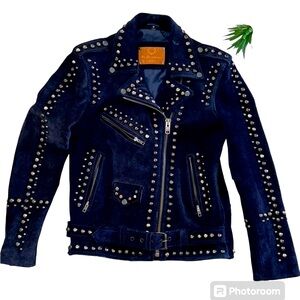 Studded Biker Jacket-For Love & Lemons Suede Genuine Leather